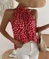 Kadın Omuzlardan Balıkçı Yaka Arkadan Bağlamalı Desenli Süprem Bluz