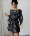 Kadın Puantiyeli örme Krep Mini Elbise (kemersiz)