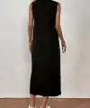 Kadın Sıfır Kollu Bisiklet Yaka Midi Viskon Iki Iplik Elbise