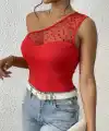 Kadın Tek Omuz Tül Detaylı Krep Bluz