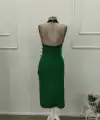 Kadın Tek Omuzdan Acık Onden Fıyonk Bagcık Detaylı Yırtmaçlı Midi Ithal Krep Elbise
