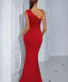 Kadın Tek Omuzdan Askılı Derin Yırtmaçlı Uzun Ithal Krep Elbise