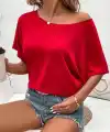 Kadın Tek Omuzu Açık Kısa Kollu Salaş Viskon Bluz
