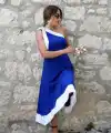 Kadın Tek Omuzu Açık Omuzlardan Kurdela Detaylı çift Renkli Ithal Krep Elbise