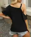 Kadın Tek Omuzu Açık Toka Detaylı Viskon Bluz