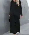 Kadın Uzun Kollu Asimetrik Detaylı Salaş Sandy Bluz Ve Pantolon Ikili Takım