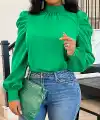 Kadın Uzun Kollu Balıkçı Yaka Arkadan Bağlamalı Omuzlardan Balon Ithal Krep Bluz