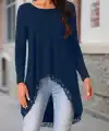 Kadın Uzun Kollu Bisiklet Yaka Asimetrik Kesim Detaylı Dantelli Viskon Bluz