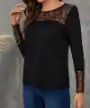 Kadın Uzun Kollu Bisiklet Yaka Dantel Detaylı Burgu Bluz