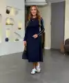 Kadın Uzun Kollu Bisiklet Yaka Midi Modal Elbise
