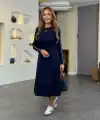 Kadın Uzun Kollu Bisiklet Yaka Midi Modal Elbise