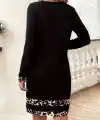 Kadın Uzun Kollu Bisiklet Yaka şerit Leopar Desenli Kısa Dalgıç Elbise