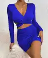 Kadın Uzun Kollu çapraz Dekolte Detaylı Mini Sandy Elbise