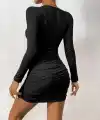 Kadın Uzun Kollu çapraz Dekolte Detaylı Mini Sandy Elbise