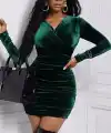 Kadın Uzun Kollu çapraz Yakalı Mini Kadife Elbise