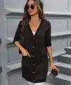 Kadın Uzun Kollu Cepli önden Düğmeli Uzun Modal Ceket Hırka