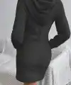 Kadın Uzun Kollu Kapşonlu Cepli Mini Peluş Elbise