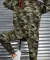Kadın Uzun Kollu Kapşonlu Kamuflaj Desenli Bluz Ve Pantolon Tayt Ikili Takım