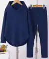 Kadın Uzun Kollu Kapşonlu Meloni Bluz Ve Pantolon Ikili Takım