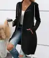 Kadın Uzun Kollu Kapşonlu önden Fermuarlı Midi Dalgıç Ceket