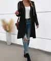 Kadın Uzun Kollu Kapşonlu önden Fermuarlı Midi Dalgıç Ceket