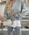 Kadın Uzun Kollu Kapşonlu Viskon Iki Iplik Bluz Ve Pantolon Ikili Takım