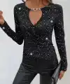 Kadın Uzun Kollu Kruvaze Yakalı Aksesuarlı Dalgıç Bluz