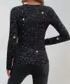 Kadın Uzun Kollu Kruvaze Yakalı Aksesuarlı Dalgıç Bluz