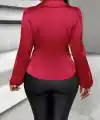 Kadın Uzun Kollu Kruvaze Yakalı Asimetrik Saten Bluz
