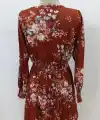Kadın Uzun Kollu Kruvaze Yakalı çiçek Desenli Mini Süprem Elbise