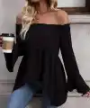 Kadın Uzun Kollu Madonna Yaka Asimetrik Detaylı Kolları Ispanyol Viskon Bluz
