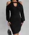 Kadın Uzun Kollu Omuzları Açık Boyundan şerit Detay Kaşkorse Elbise