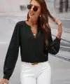 Kadın Uzun Kollu önden Düğmeli Hakim Yaka Ithal Krep Bluz