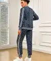 Kadın Uzun Kollu önden Fermuarlı Desenli Iki Iplik Bluz Ve Pantolon Ikili Takım