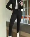Kadın Uzun Kollu önden Fermuarlı Kısa Modal Ceket Ve Pantolon Ikili Takım