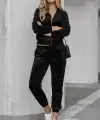 Kadın Uzun Kollu önden Fermuarlı Krop Kadife Ceket Ve Pantolon Ikili Takım