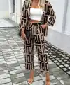 Kadın Uzun Kollu önü Açık Desenli Iki Iplik Ceket Ve Pantolon Ikili Takım