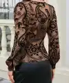 Kadın Uzun Kollu V Dantel Yakalı Modal Bluz