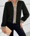 Kadın Uzun Kollu V Hakim Yakalı Desenli Ithal Krep Bluz
