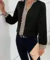 Kadın Uzun Kollu V Hakim Yakalı Desenli Ithal Krep Bluz
