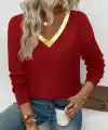 Kadın Uzun Kollu V Parlak Yaka Detaylı Viskon Bluz