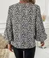 Kadın Uzun Kollu V Yaka Kollar Gipe Detaylı Leopar Desenli Süprem Bluz