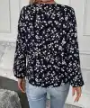 Kadın Uzun Kollu V Yakalı çiçek Desenli Modal Bluz