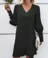 Kadın Uzun Kollu V Yakalı Kısa Ithal Krep Elbise