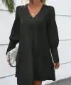 Kadın Uzun Kollu V Yakalı Kısa Ithal Krep Elbise