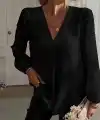 Kadın Uzun Kollu V Yakalı Kolları Popon Detaylı Sandy Bluz