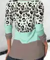 Kadın Uzun Kollu V Yakalı Leopar Baskılı şardonlu Dalgıç Bluz