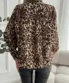 Kadın Uzun Kollu V Yakalı Modal Leopar Desenli Bluz