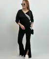 Kadın Uzun Kollu V Yakalı şerit Detaylı Viskon Iki Iplik Bluz Ve Pantolon Ikili Takım