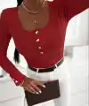 Kadın Uzun Kollu Yakadan Açık Ve Düğme Detaylı Kaşkorse Bluz